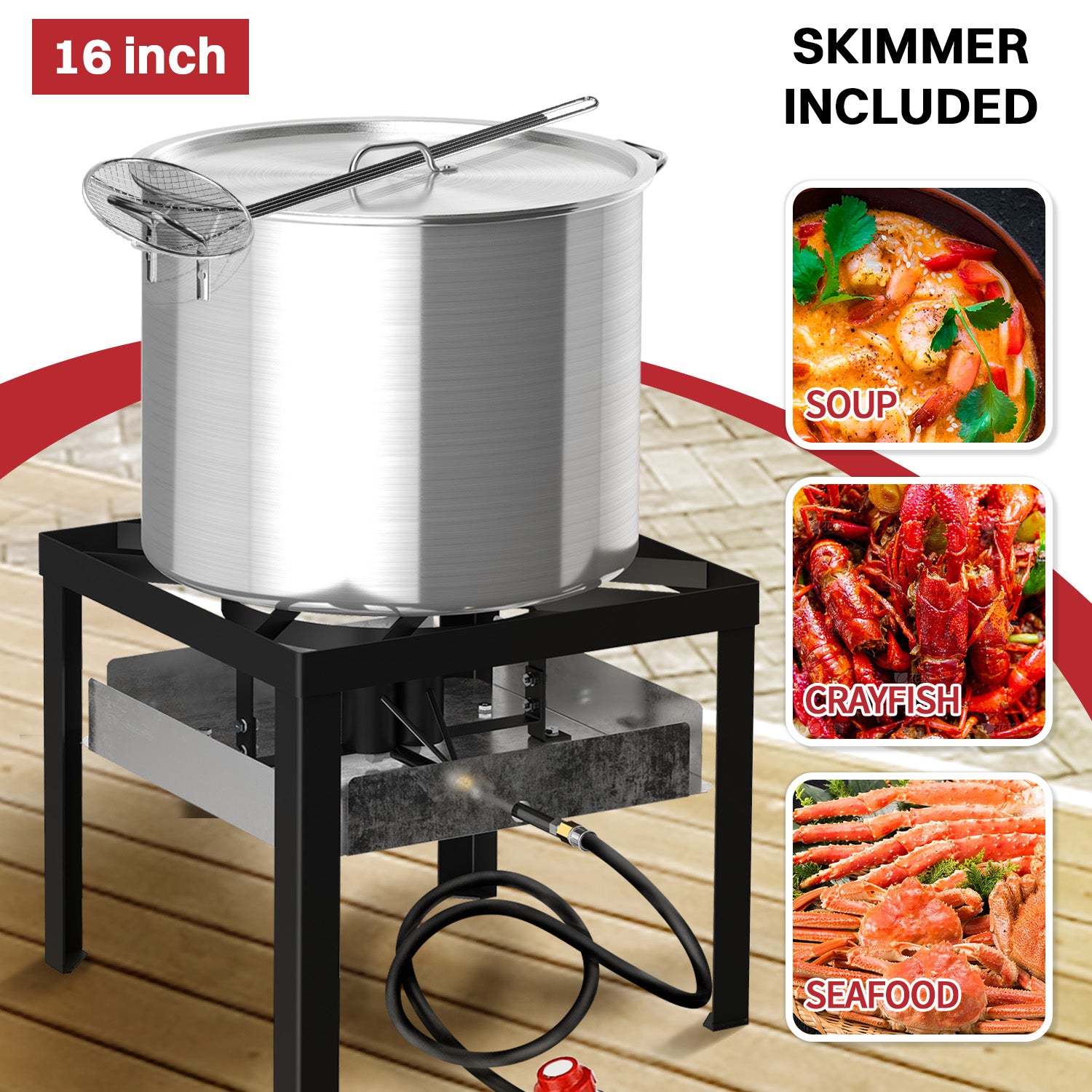 100QT Crawfish Boiler | Seafood Boiling Kit | Dustproof Cover & 16" Skimmer Included | 110,000BTU Propane Jet Burner | 0-20 PSI CSA Certified Regulator | Crab Boil Pot for Outdoor Backyard Cooking