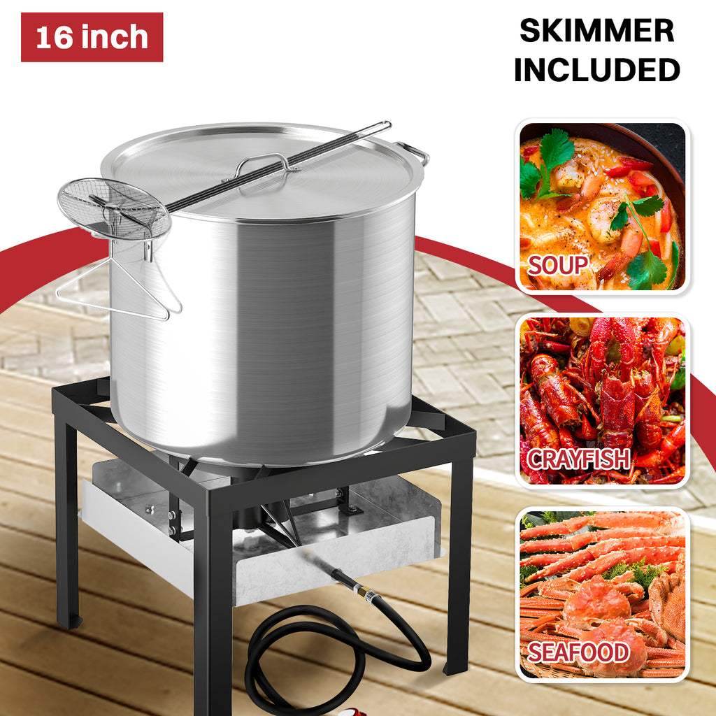 80QT Crawfish Boiler | Seafood Boiling Kit | Dustproof Cover & 16" Skimmer Included | 110,000BTU Propane Jet Burner | 0-20 PSI CSA Certified Regulator | Crab Boil Pot for Outdoor Backyard Cooking