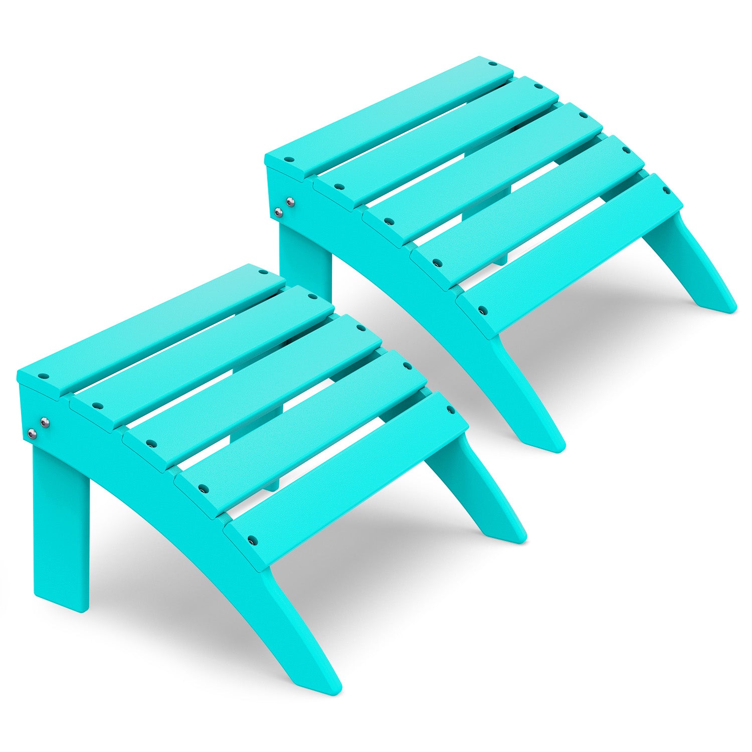 FODINGHILL Adirondack Outdoor Ottoman set of 2, HDPE Patio Foot Rest set of 2, All Weather Folding Foot Stool for Adirondack Chair, for Patio Backyard Pool Porch Lawn, Aqua