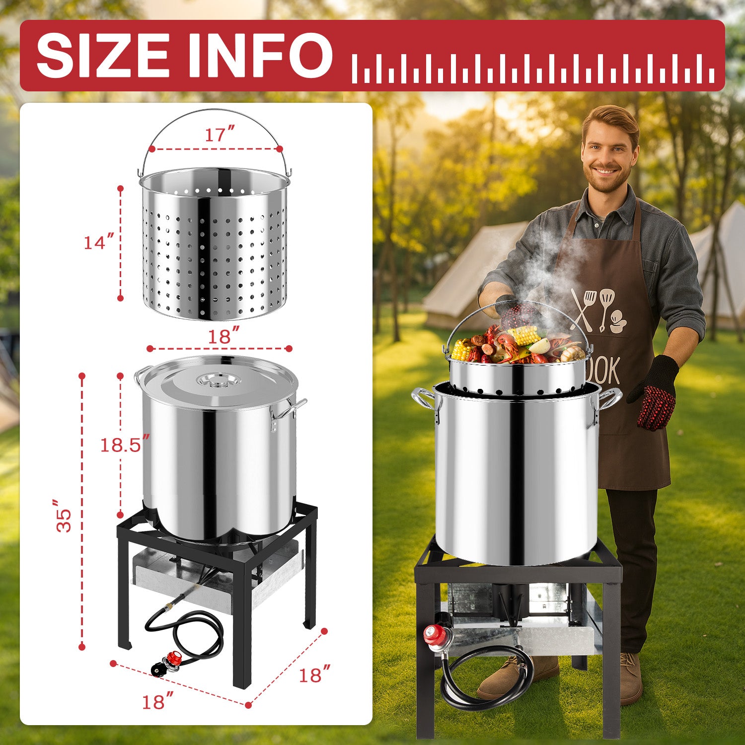 80QT Stainless Steel Crawfish Boiler | Seafood Boiling Kit | Cover & 18" Skimmer Included | 110,000BTU Propane Jet Burner | 20 PSI CSA Certified Regulator | Crab Boil Pot for Outdoor Backyard Cooking