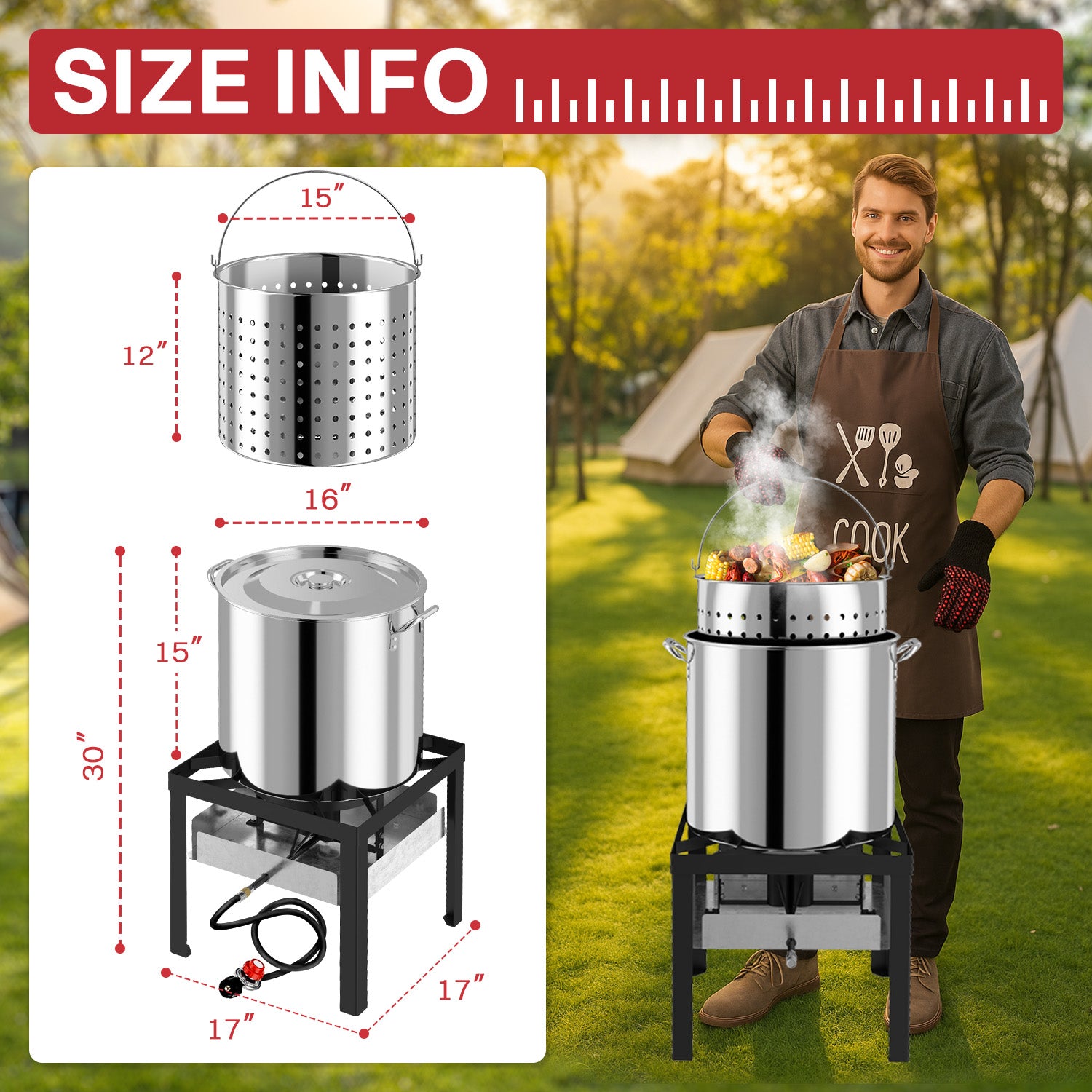 50QT Stainless Steel Crawfish Boiler | Seafood Boiling Kit | Cover & Skimmer Included | 110,000BTU Propane Jet Burner | 0-20 PSI CSA Certified Regulator | Crab Boil Pot for Outdoor Backyard Cooking