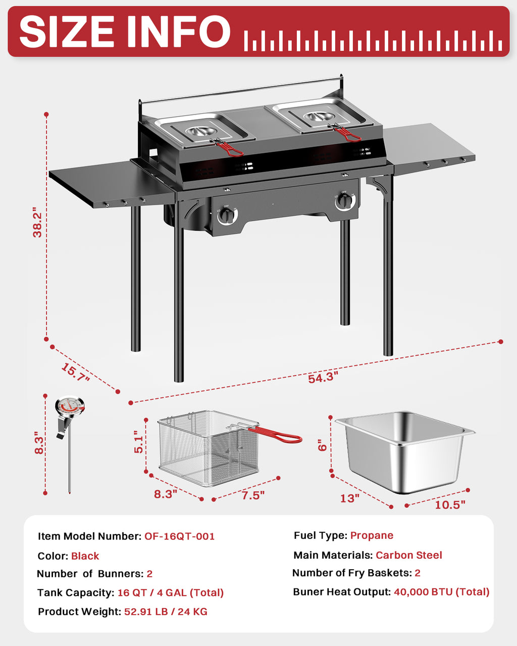Outdoor Propane Deep Fryer | Dual Modes | Two Tanks | 8Qt Stainless Steel Pots | Includes Cover Tongs Thermometers Baskets & Lids | Independent Burners | 40,000 BTU | Ideal for Home & Commercial Use