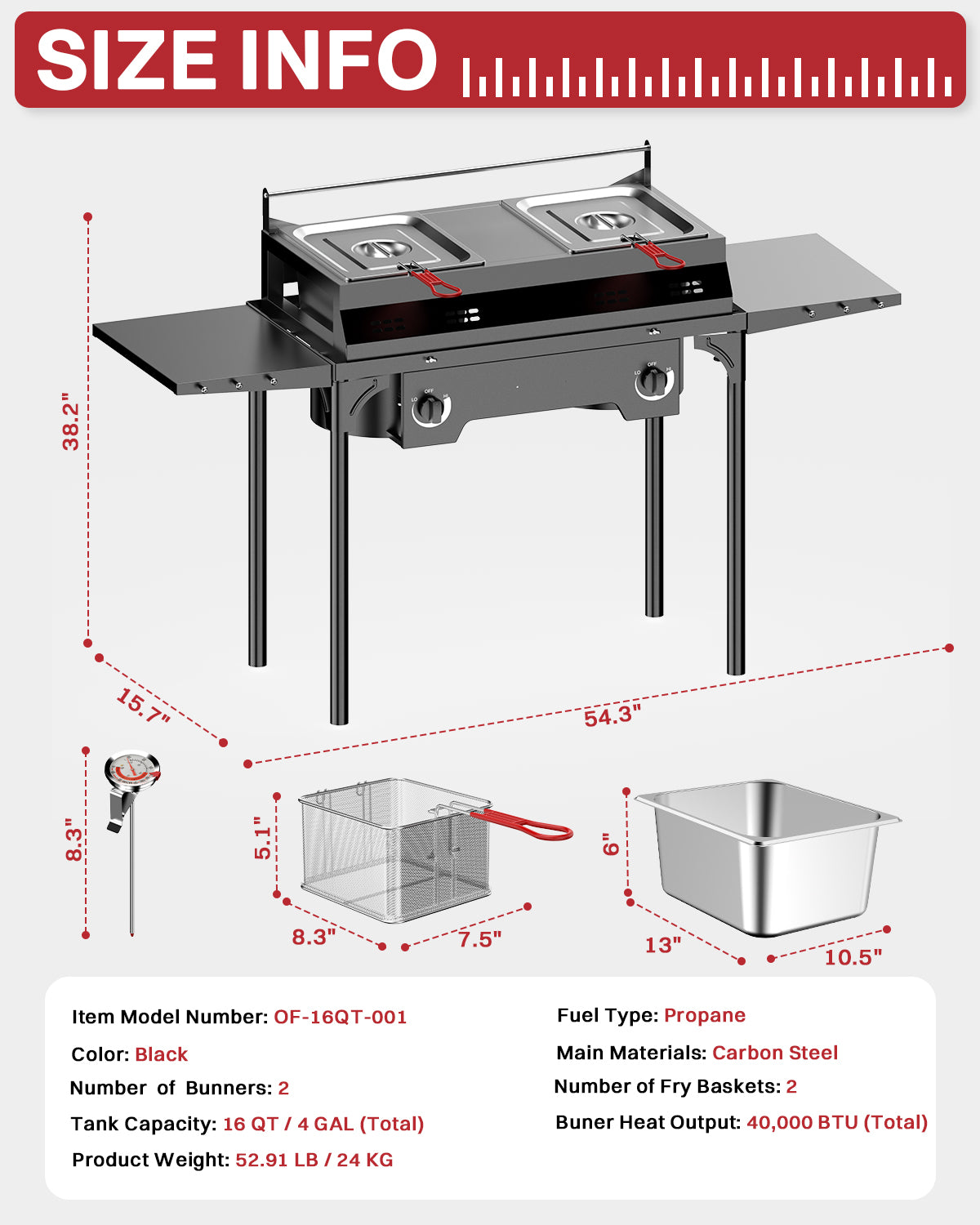 Outdoor Propane Deep Fryer | Dual Modes | Two Tanks | 8Qt Stainless Steel Pots | Includes Cover Tongs Thermometers Baskets & Lids | Independent Burners | 40,000 BTU | Ideal for Home & Commercial Use