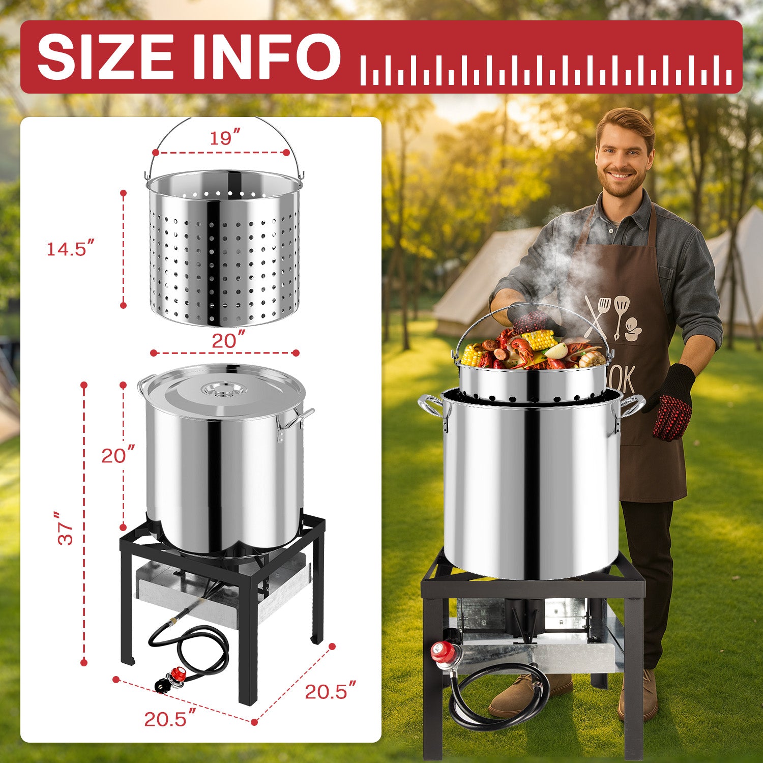 100QT Stainless Steel Crawfish Boiler | Seafood Boiling Kit | Cover & 18" Skimmer Included | 110,000BTU Propane Jet Burner | 20 PSI CSA Certified Regulator | Crab Boil Pot for Outdoor Backyard Cooking