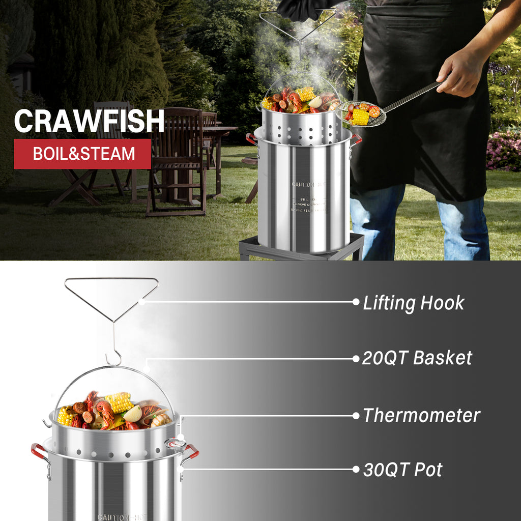 30QT & 10QT Outdoor Fryer | Turkey Fryer | Seafood Boil Pot | Cover & Skimmer Included | 50,000BTU Propane Burner | Aluminum Deep Fryer Pot with Basket | Crab, Seafood & Crawfish Boiler