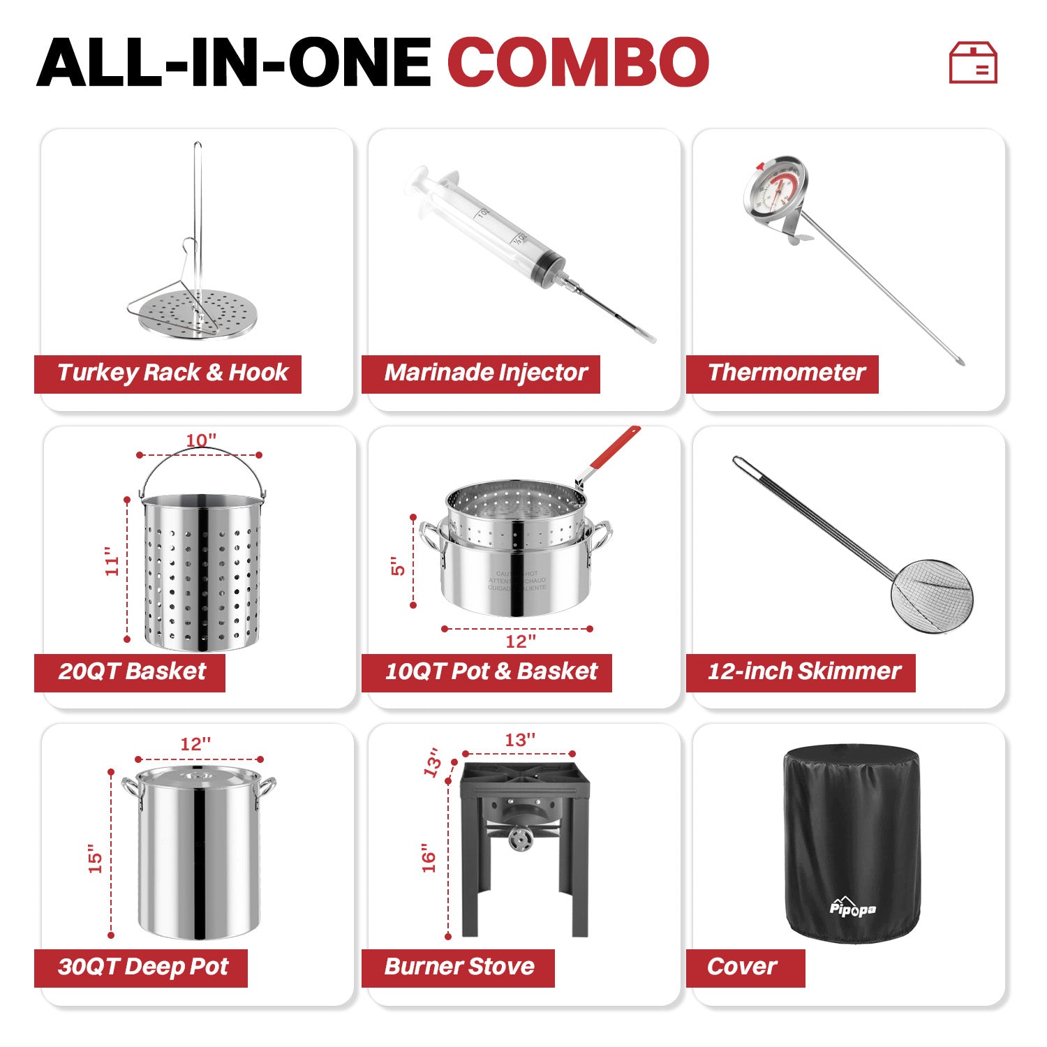 30QT Stainless Steel Turkey Fryer | Outdoor Fryer | Cover & Skimmer Included | Seafood Boil Pot | 50,000BTU Propane Burner | Deep Fryer Pot with Basket | Crab, Seafood & Crawfish Boiler