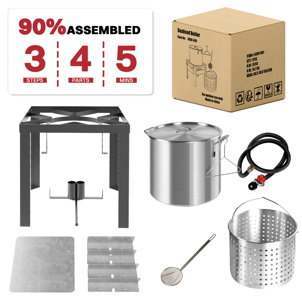 60QT Crawfish Boiler | Seafood Boiling Kit | Dustproof Cover & 12" Skimmer Included | 110,000BTU Propane Jet Burner | 0-20 PSI CSA Certified Regulator | Crab Boil Pot for Outdoor Backyard Cooking