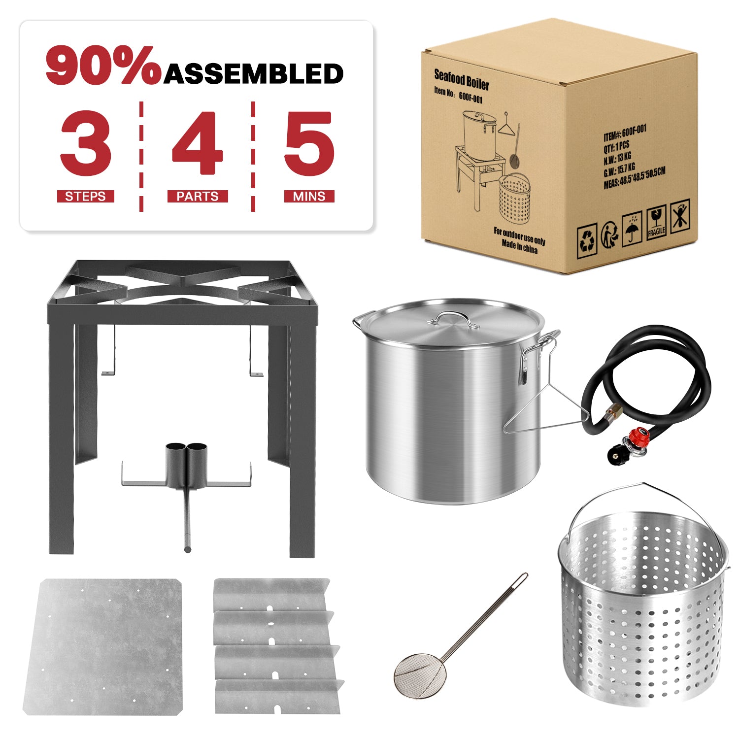 60QT Crawfish Boiler | Seafood Boiling Kit | Dustproof Cover & 12" Skimmer Included | 110,000BTU Propane Jet Burner | 0-20 PSI CSA Certified Regulator | Crab Boil Pot for Outdoor Backyard Cooking