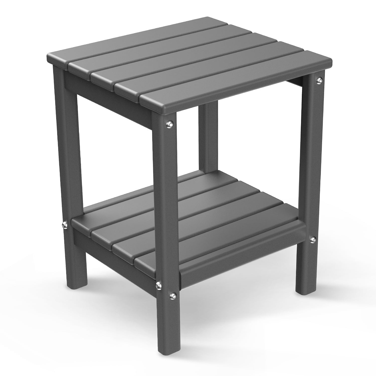 FODINGHILL 2-Tier Outdoor Side Table, HDPE All Weather Adirondack Patio Table with Storage Shelf, Outside End Table for Porch Backyard Indoor, Gray