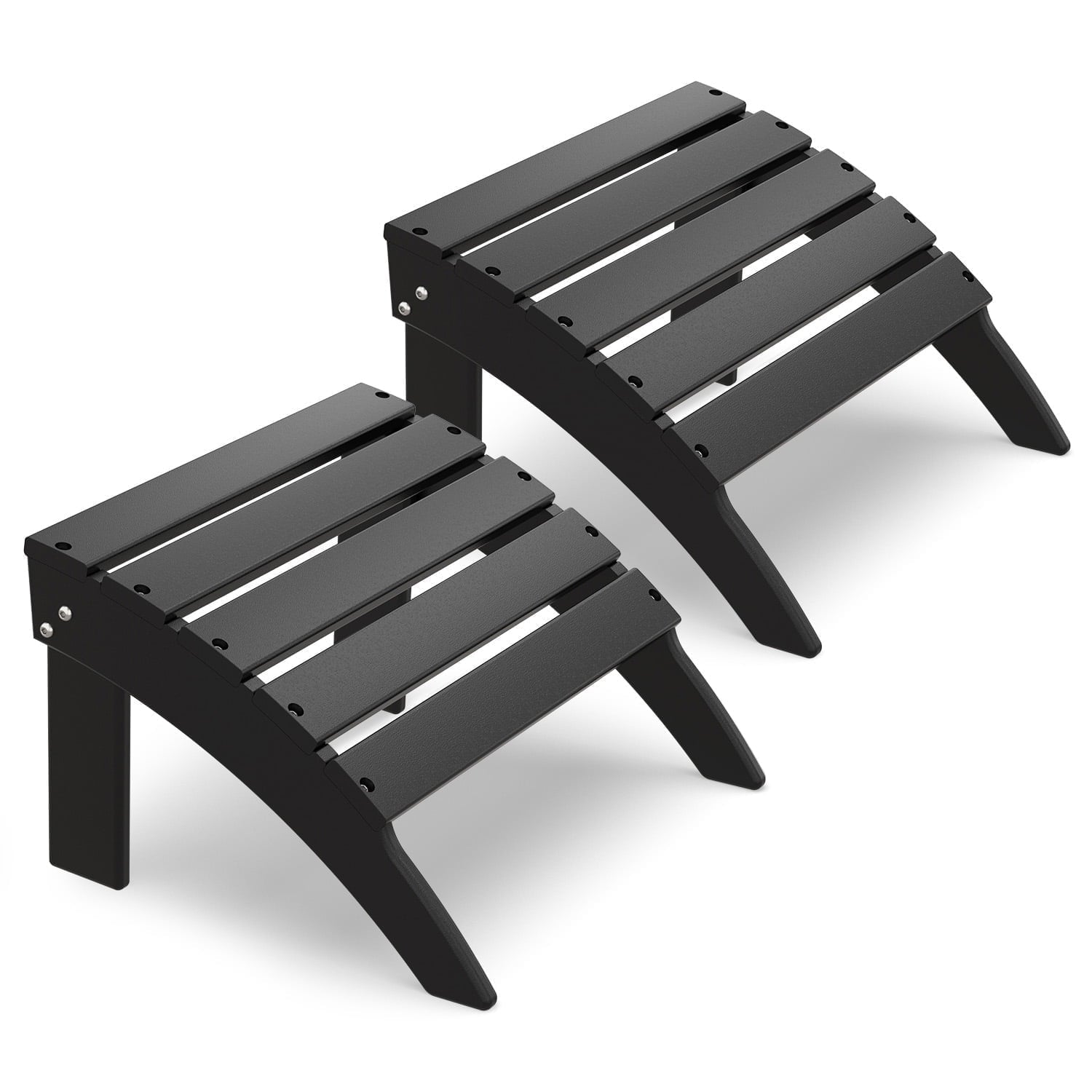 FODINGHILL Adirondack Outdoor Ottoman set of 2, HDPE Patio Foot Rest set of 2, All Weather Folding Foot Stool for Adirondack Chair, for Patio Backyard Pool Porch Lawn, Black