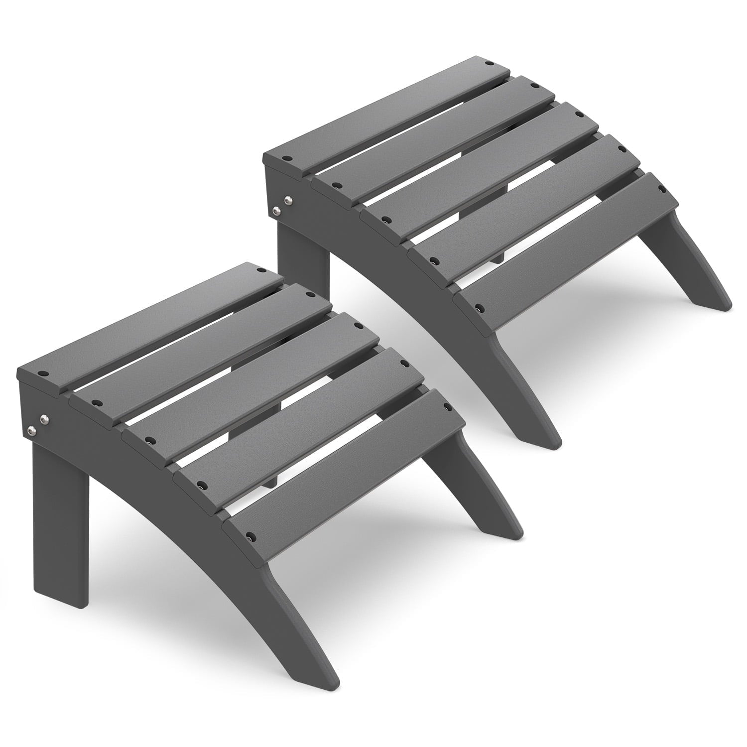 FODINGHILL Adirondack Outdoor Ottoman set of 2, HDPE Patio Foot Rest set of 2, All Weather Folding Foot Stool for Adirondack Chair, for Patio Backyard Pool Porch Lawn, Grey
