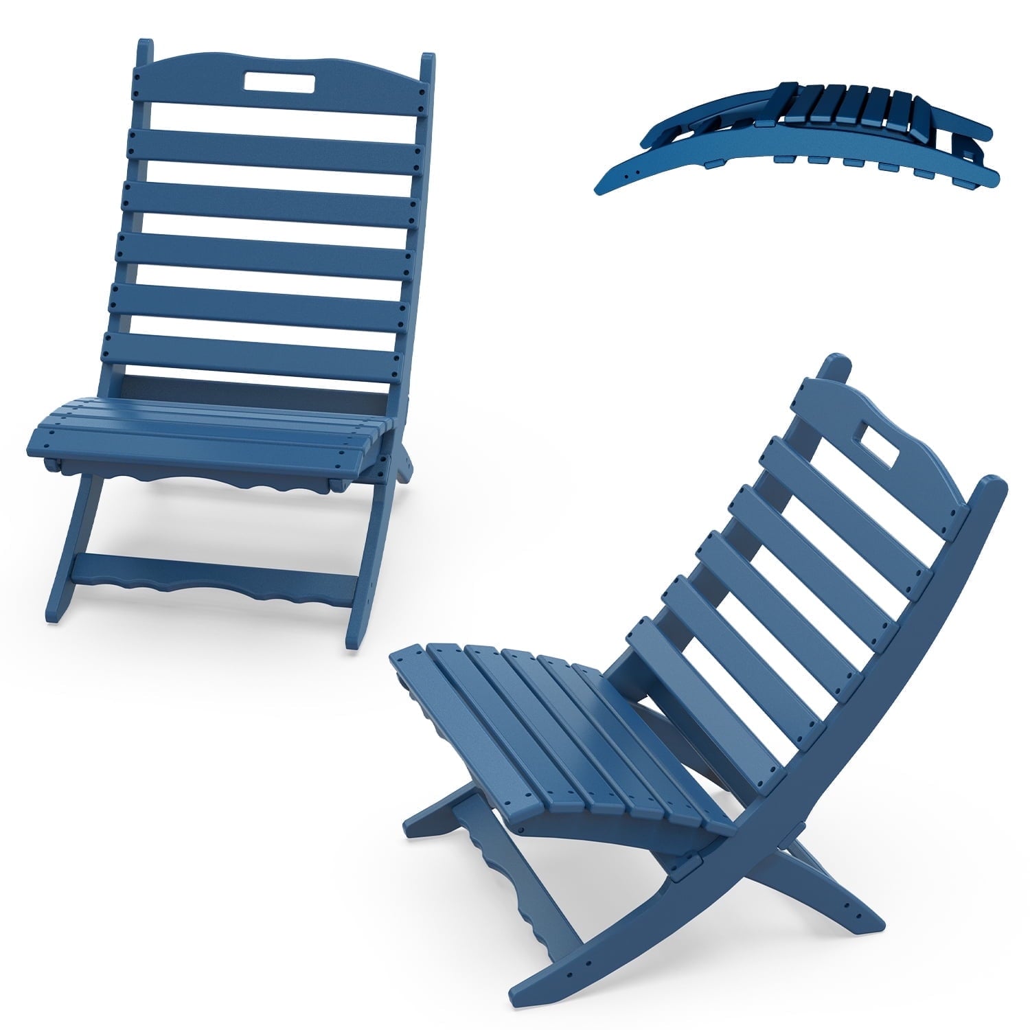 FODINGHILL Xavier Outdoor Adirondack Folding Chairs Set of 2, HDPE All-Weather Folding Adirondack Chair for Patio Lawn Garden, Blue