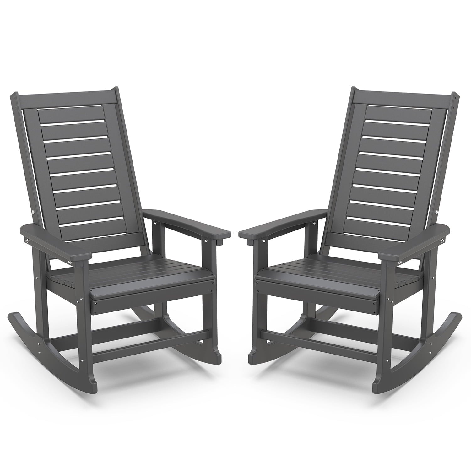 PIPOPA Outdoor Rocking Chair, HDPE All Weather Adirondack Oversized Rockers, Porch Rocking Chairs for Patio Outside Backyard Balcony Garden, Grey