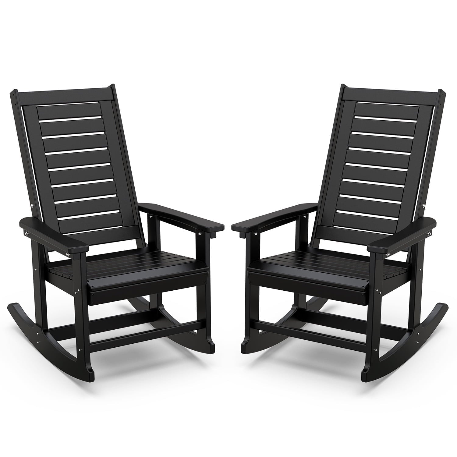 PIPOPA Outdoor Rocking Chairs Set of 2, HDPE All Weather Adirondack Oversized Rockers, Porch Rocking Chairs for Patio Outside Backyard Balcony Garden, Black