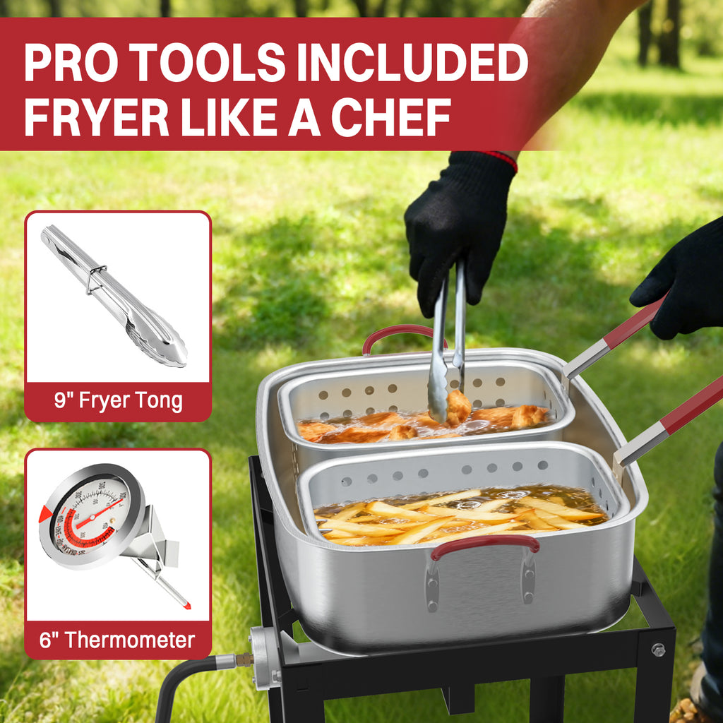 18QT Aluminum Deep Fryer Pot with 2 Baskets | Lid | 9" Fryer Tong | 6" Thermometer | Outdoor Fish Fryer Pot | Ideal for Frying Fish | French Fries | Chicken Wings Visit the Pipopa Store