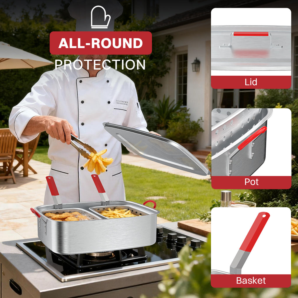 18QT Aluminum Deep Fryer Pot with 2 Baskets | Lid | 9" Fryer Tong | 6" Thermometer | Outdoor Fish Fryer Pot | Ideal for Frying Fish | French Fries | Chicken Wings Visit the Pipopa Store