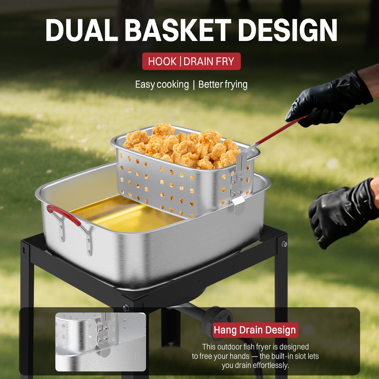 18QT Aluminum Deep Fryer Pot with 2 Baskets | Lid | 9" Fryer Tong | 6" Thermometer | Outdoor Fish Fryer Pot | Ideal for Frying Fish | French Fries | Chicken Wings Visit the Pipopa Store