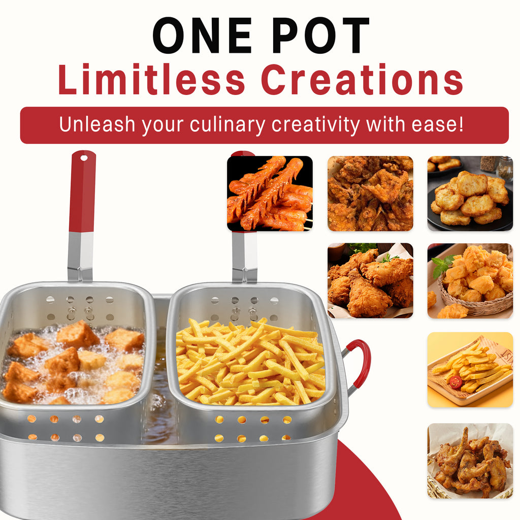 18QT Aluminum Deep Fryer Pot with 2 Baskets | Lid | 9" Fryer Tong | 6" Thermometer | Outdoor Fish Fryer Pot | Ideal for Frying Fish | French Fries | Chicken Wings Visit the Pipopa Store