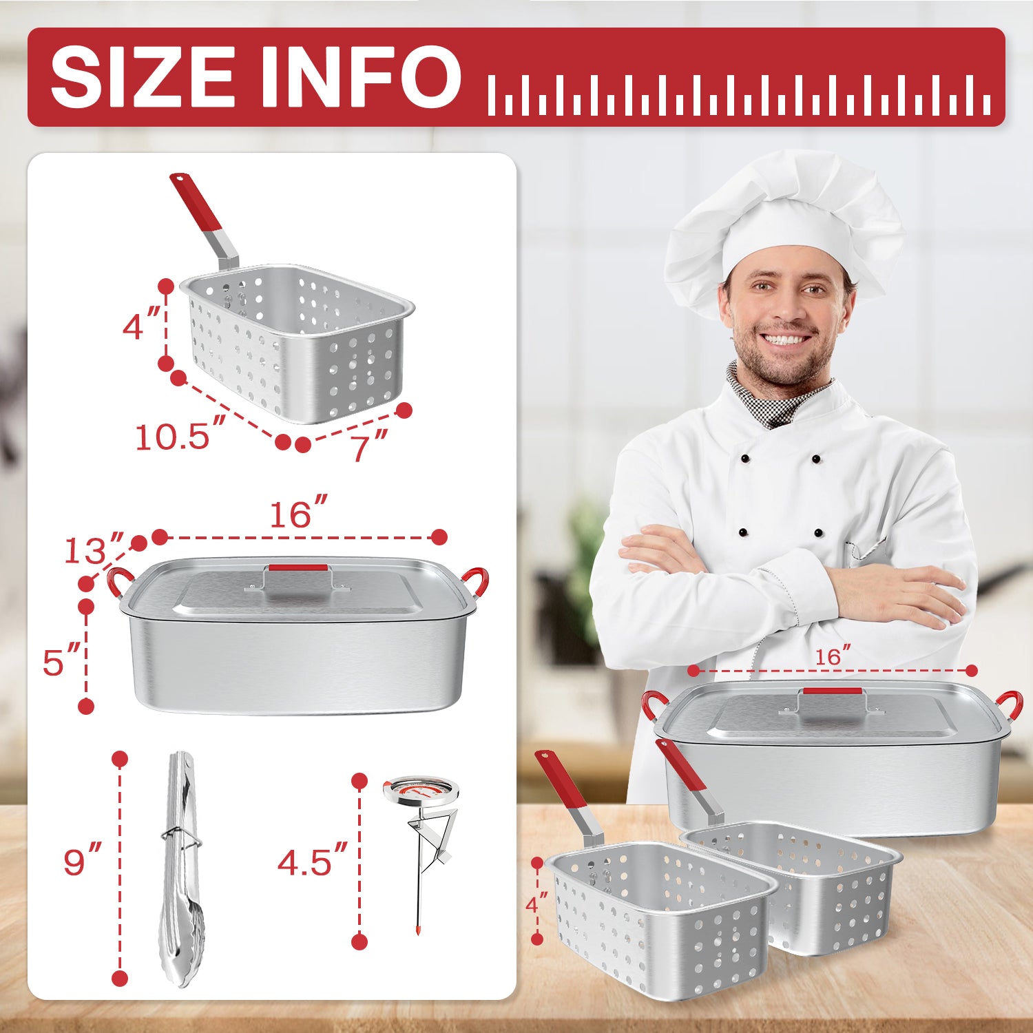 18QT Aluminum Deep Fryer Pot with 2 Baskets | Lid | 9" Fryer Tong | 6" Thermometer | Outdoor Fish Fryer Pot | Ideal for Frying Fish | French Fries | Chicken Wings Visit the Pipopa Store