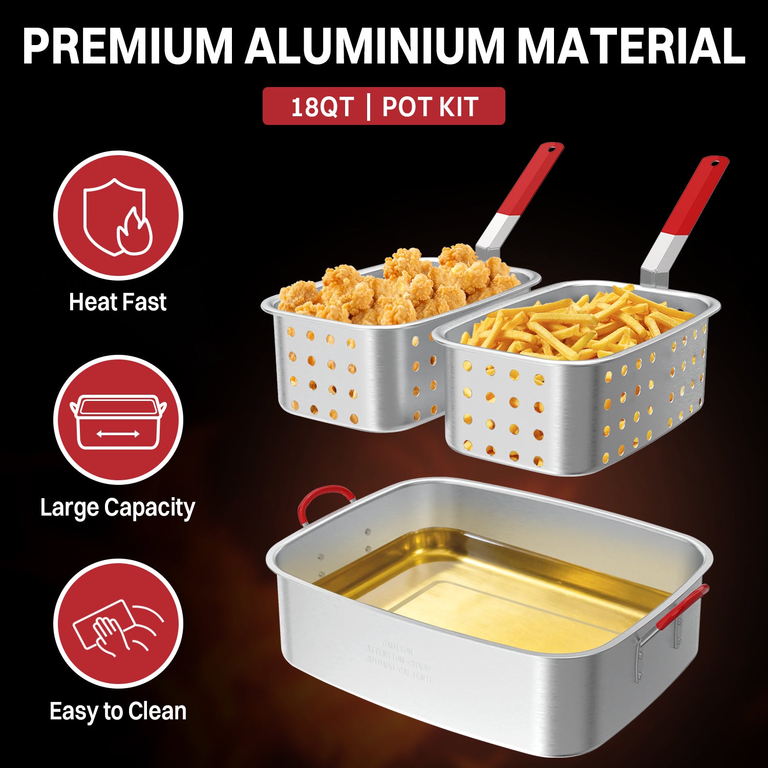 18QT Aluminum Deep Fryer Pot with 2 Baskets | Lid | 9" Fryer Tong | 6" Thermometer | Outdoor Fish Fryer Pot | Ideal for Frying Fish | French Fries | Chicken Wings Visit the Pipopa Store