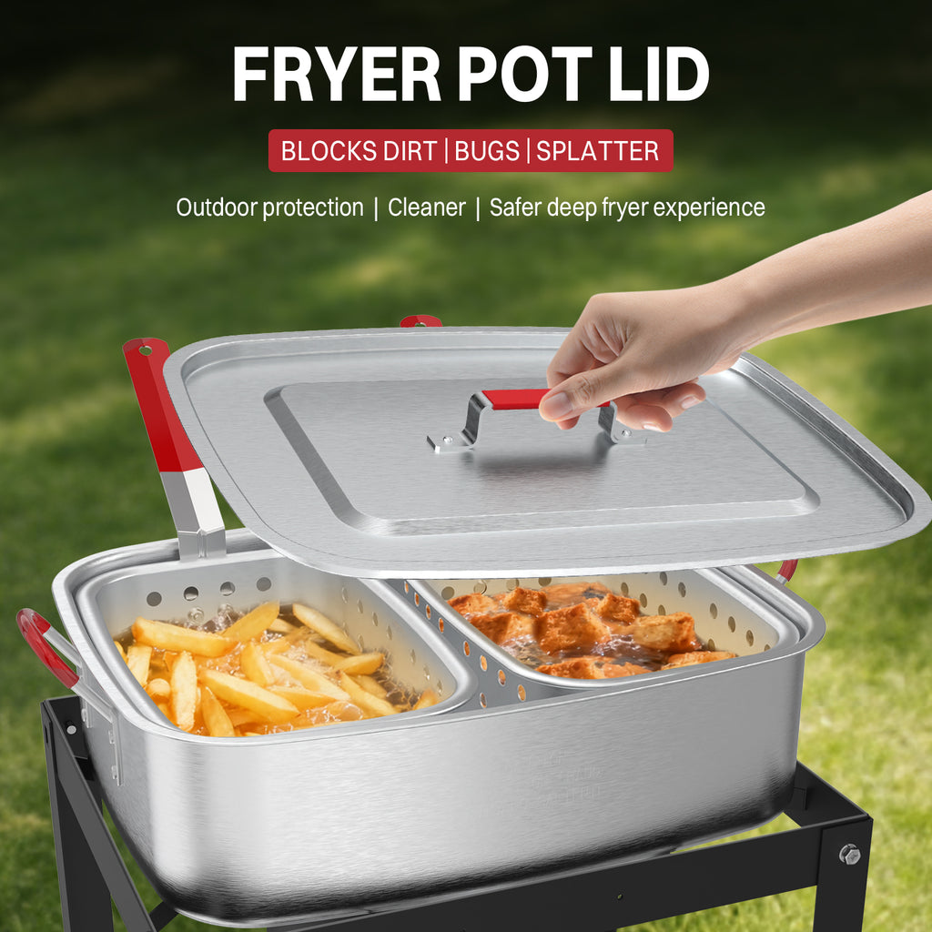 18QT Aluminum Deep Fryer Pot with 2 Baskets | Lid | 9" Fryer Tong | 6" Thermometer | Outdoor Fish Fryer Pot | Ideal for Frying Fish | French Fries | Chicken Wings Visit the Pipopa Store