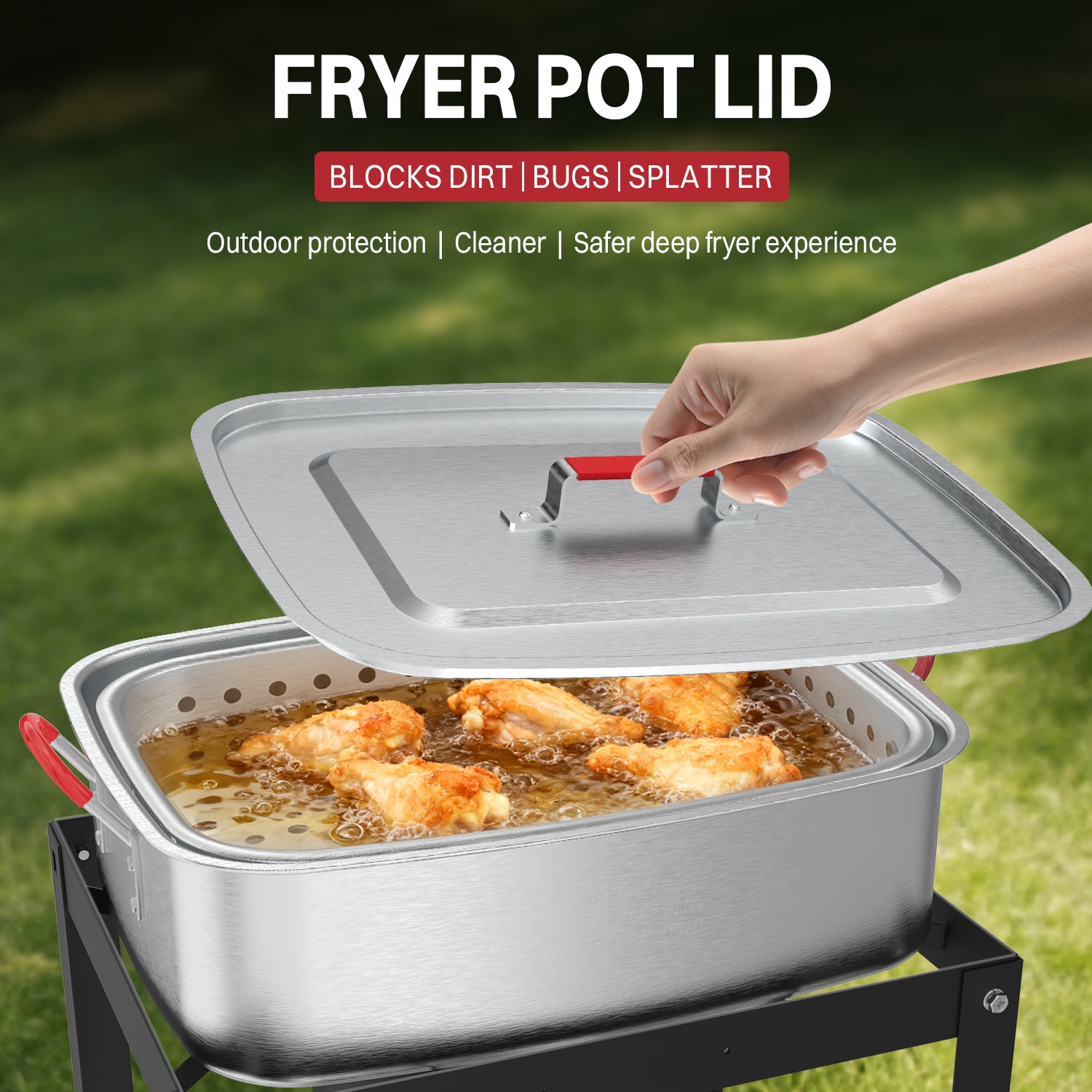 18QT Aluminum Deep Fryer Pot with Basket | Lid | 9" Fryer Tong | 6" Thermometer | Outdoor Fish Fryer Pot | Ideal for Frying Fish | French Fries | Chicken Wings