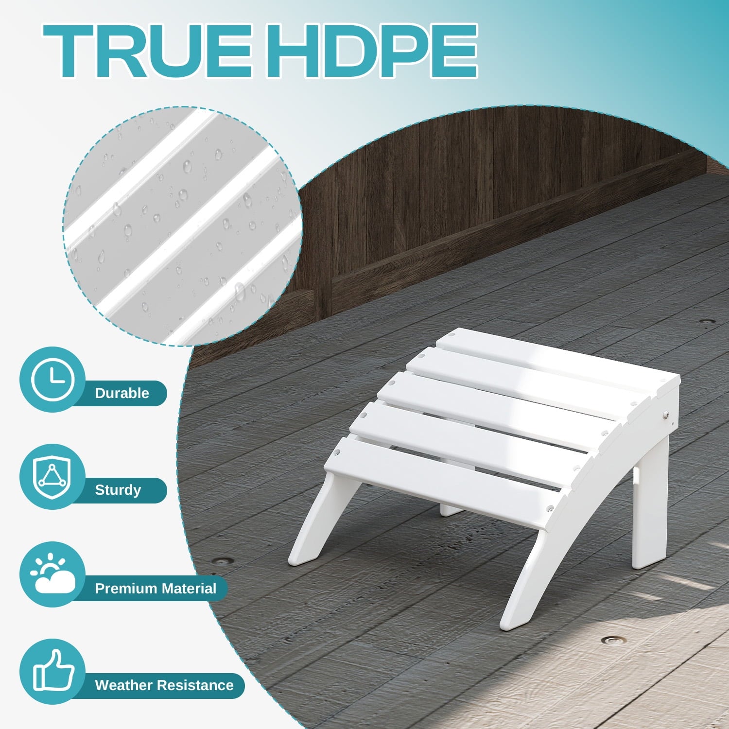 FODINGHILL Adirondack Outdoor Ottoman set of 2, HDPE Patio Foot Rest set of 2, All Weather Folding Foot Stool for Adirondack Chair, for Patio Backyard Pool Porch Lawn, White