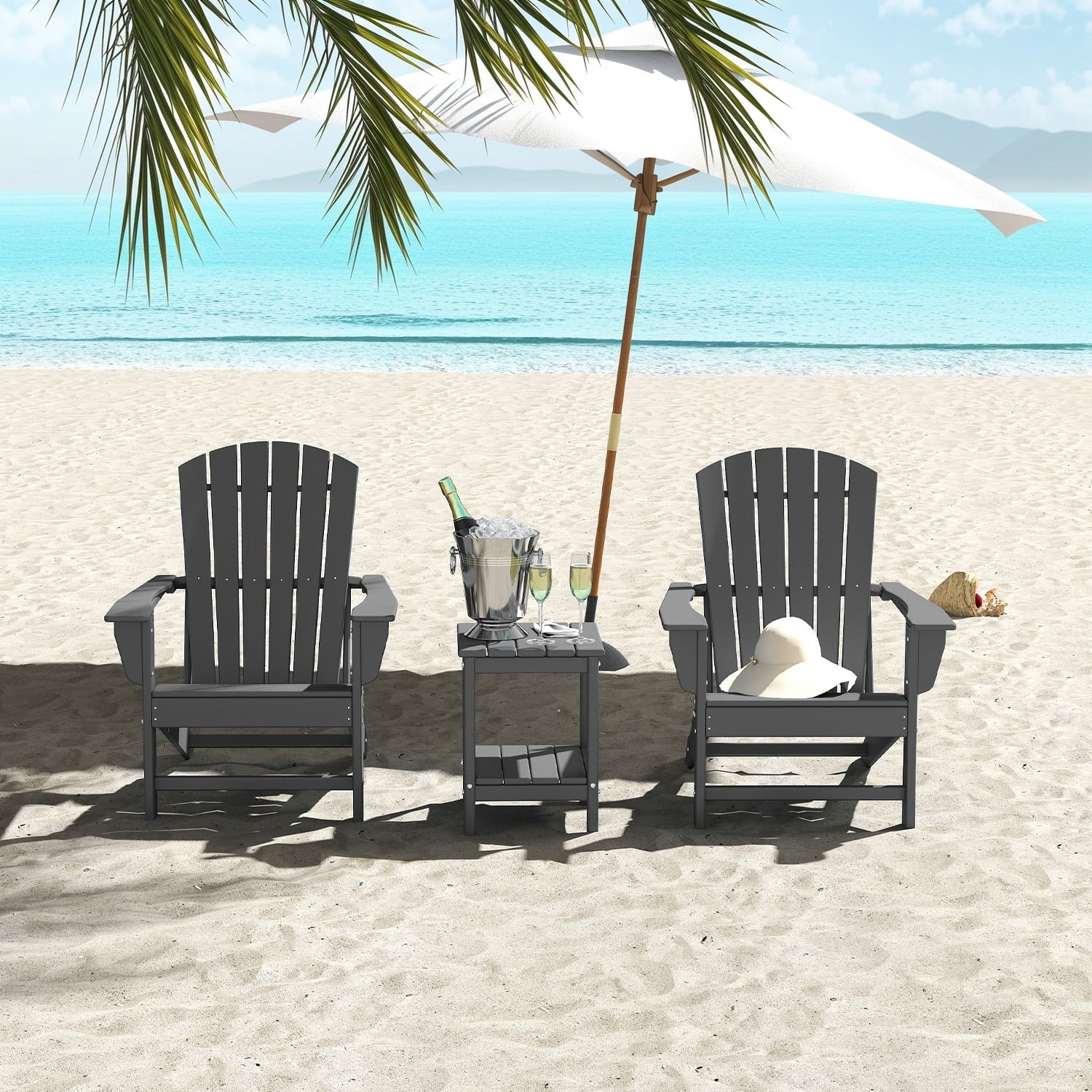 PIPOPA Outdoor Adirondack Chair set of 2, HDPE All Weather Patio Chair for Deck Backyard Garden, Grey